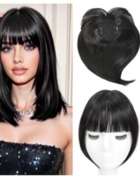 WKCT Clip in Bangs French Bangs Hair Clip, Clip-In Bangs Hairpiece - Black